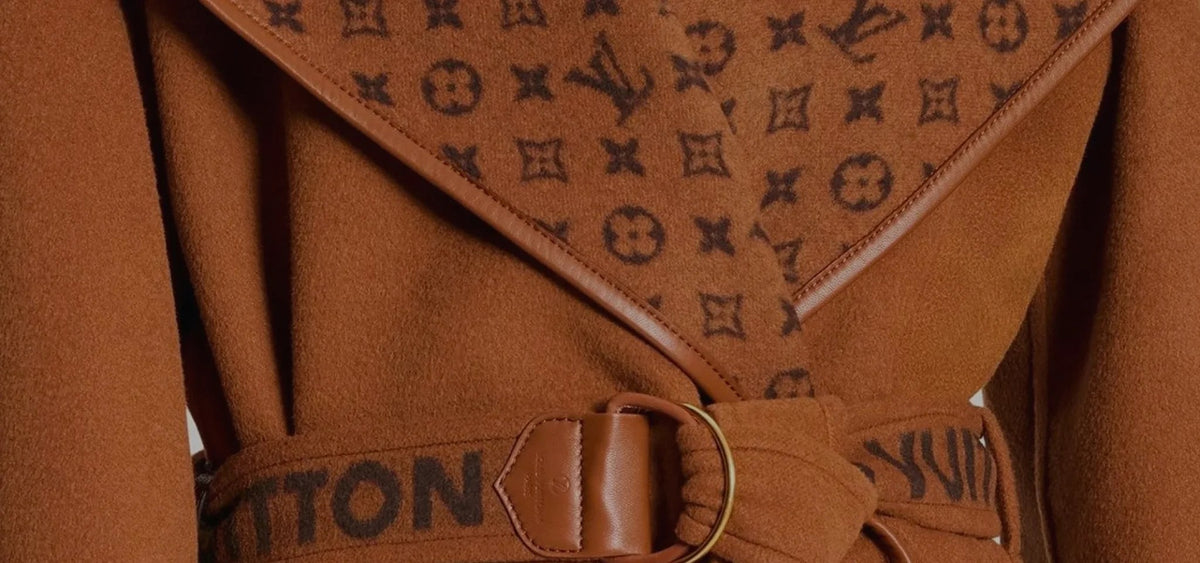 Louis Vuitton monogram camel coat with leather trim and belt
