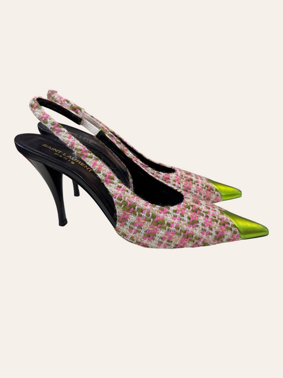 Saint Laurent Vesper Tweed Slingback Heels Size 37.5, photo 3