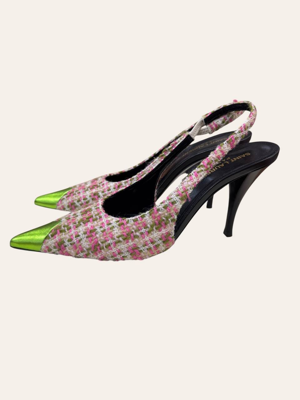 Saint Laurent Vesper Tweed Slingback Heels Size 37.5, photo 5
