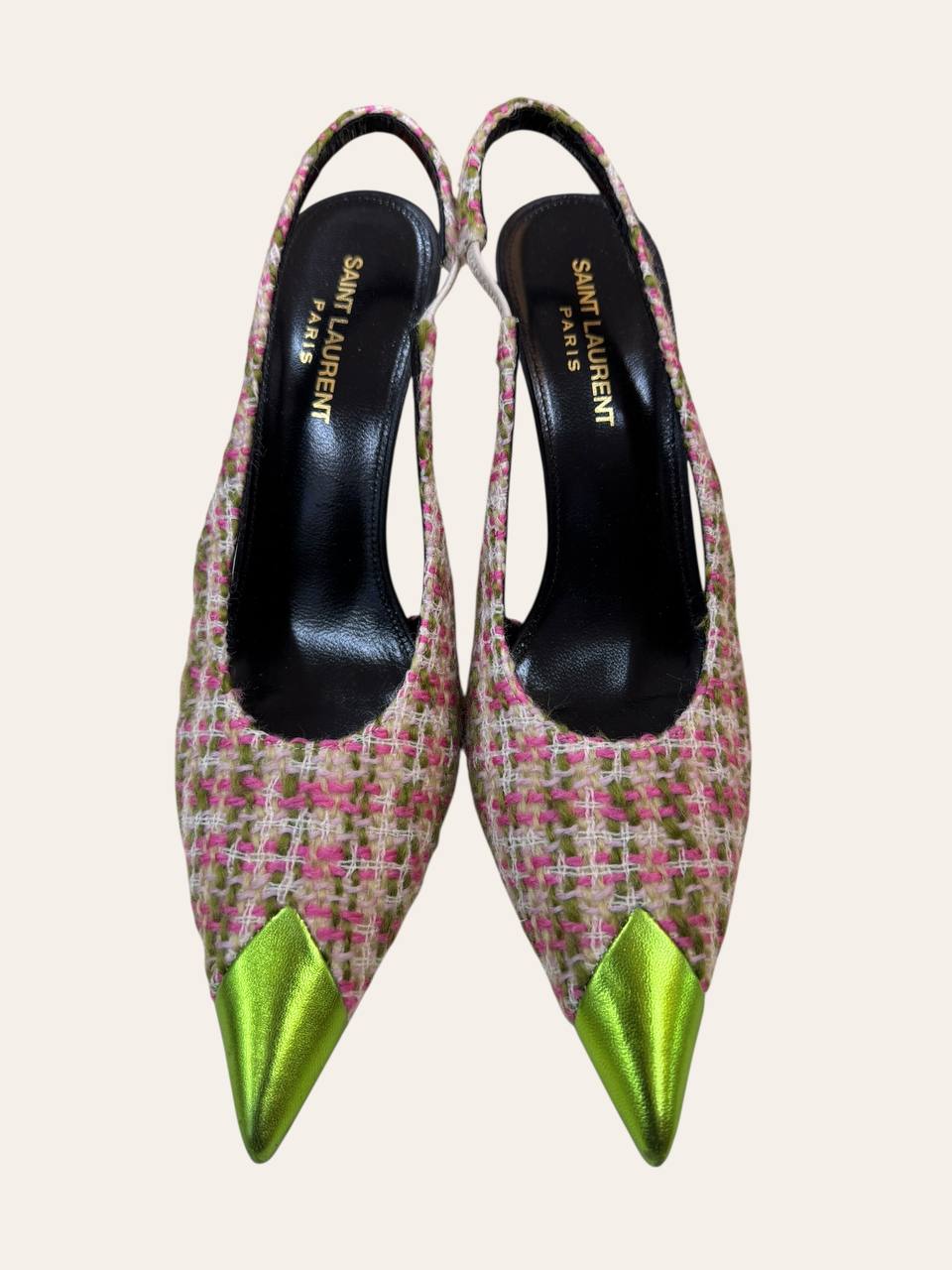 Saint Laurent Vesper Tweed Slingback Heels Size 37.5, photo 6