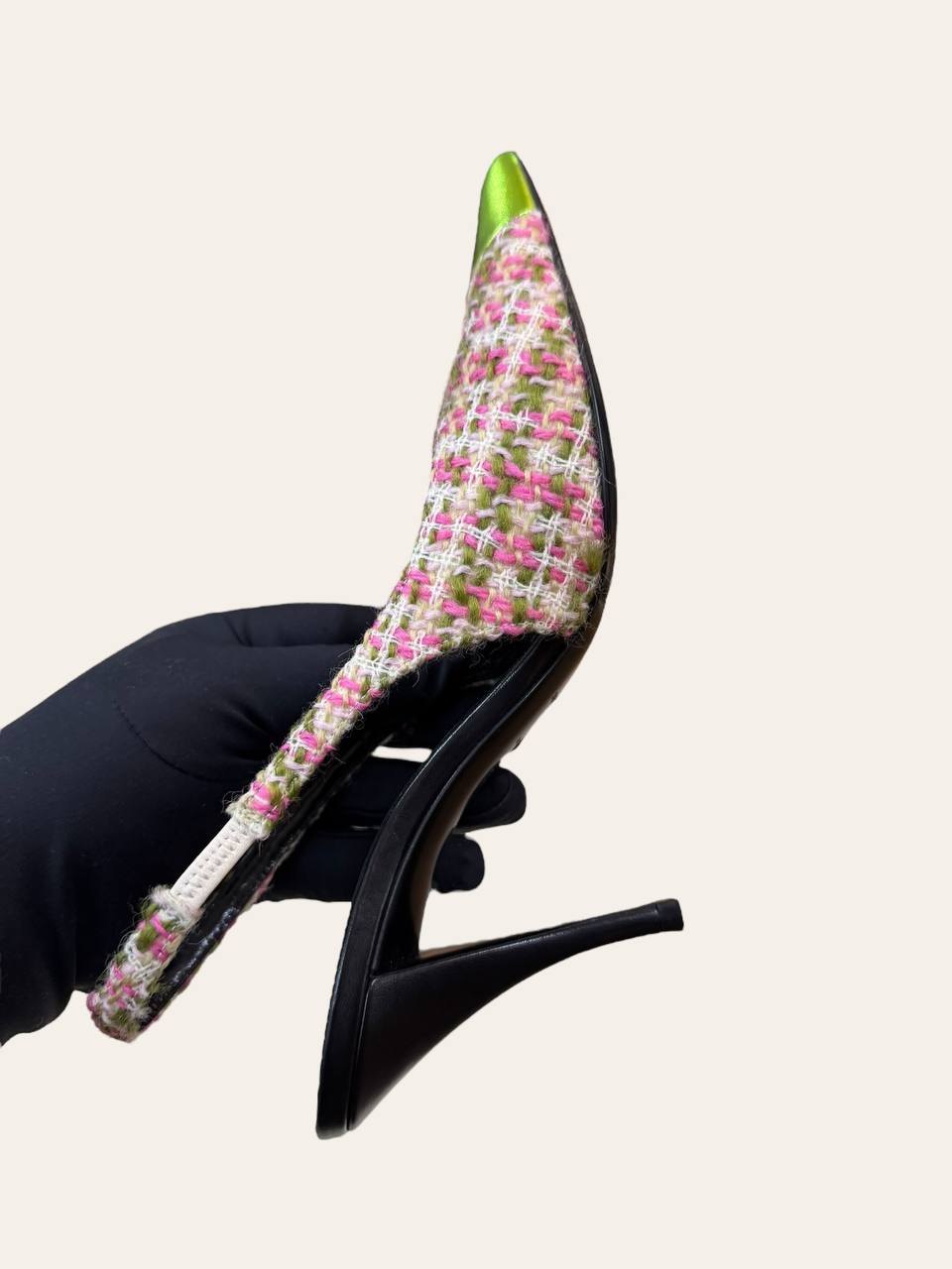 Saint Laurent Vesper Tweed Slingback Heels Size 37.5, photo 9